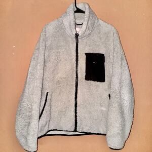 BCBGeneration Women's Full Zip Teddy Jacket Black Beige Size XL